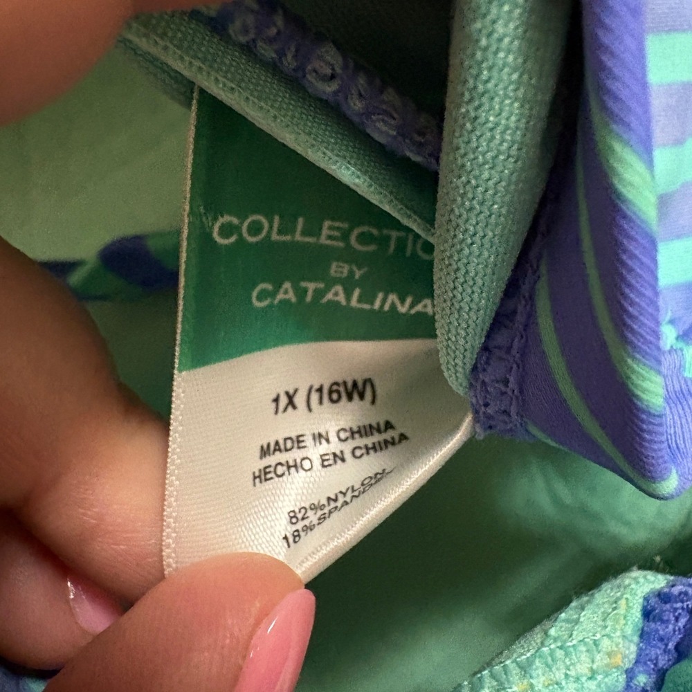 Collection‎ by Catalina Blue Green Striped Twist Front Tankini Swim Top 1X 16W - Picture 3 of 5